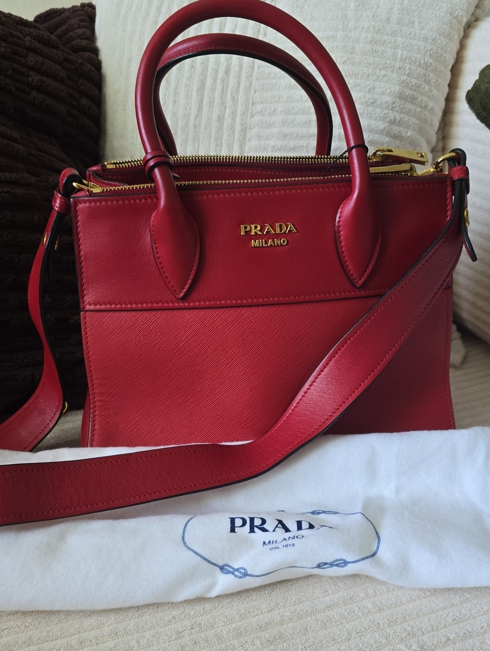 Prada Paradigme Tote in Red Saffiano Leather